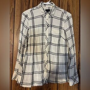 White and Black Plaid Button-Up Shirt